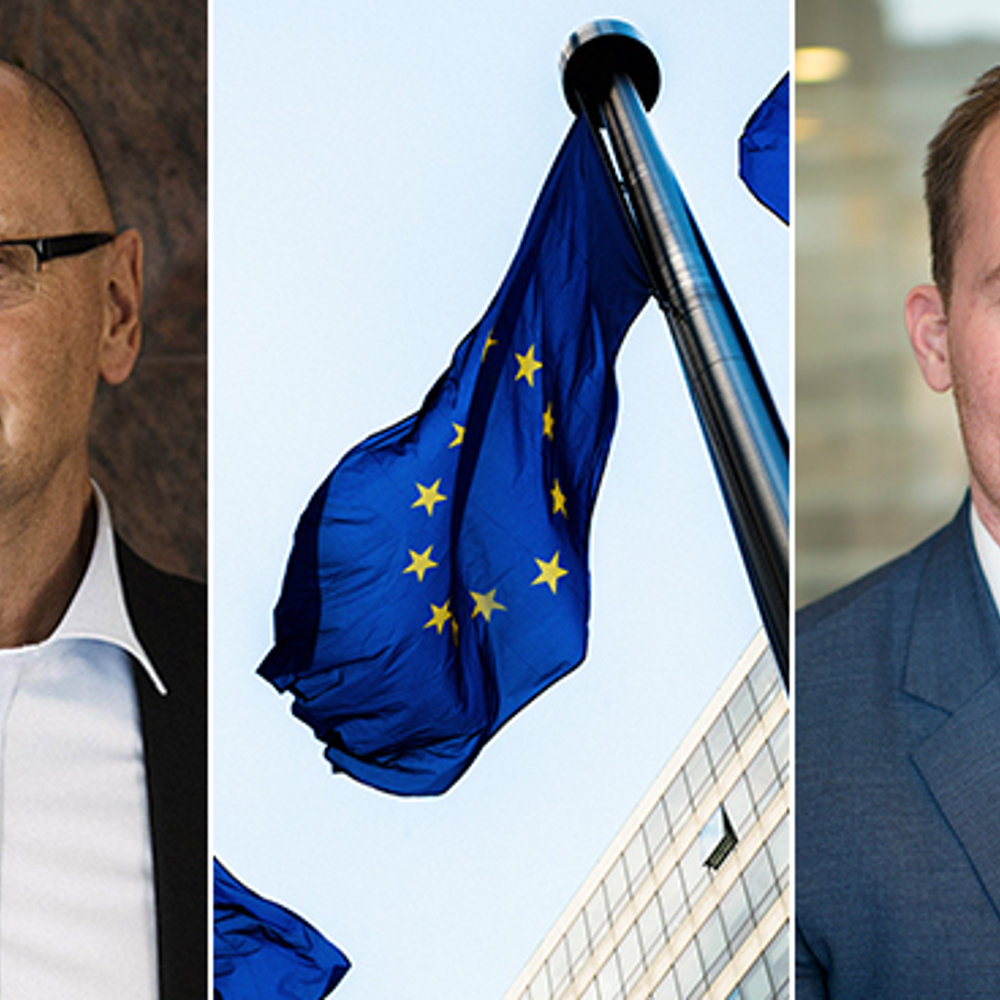 Klas Wåhlberg, vd Teknikföretagen och Joel Jonsson, ansvarig för EU:s inre marknad och handelspolitik Teknikföretagen.
