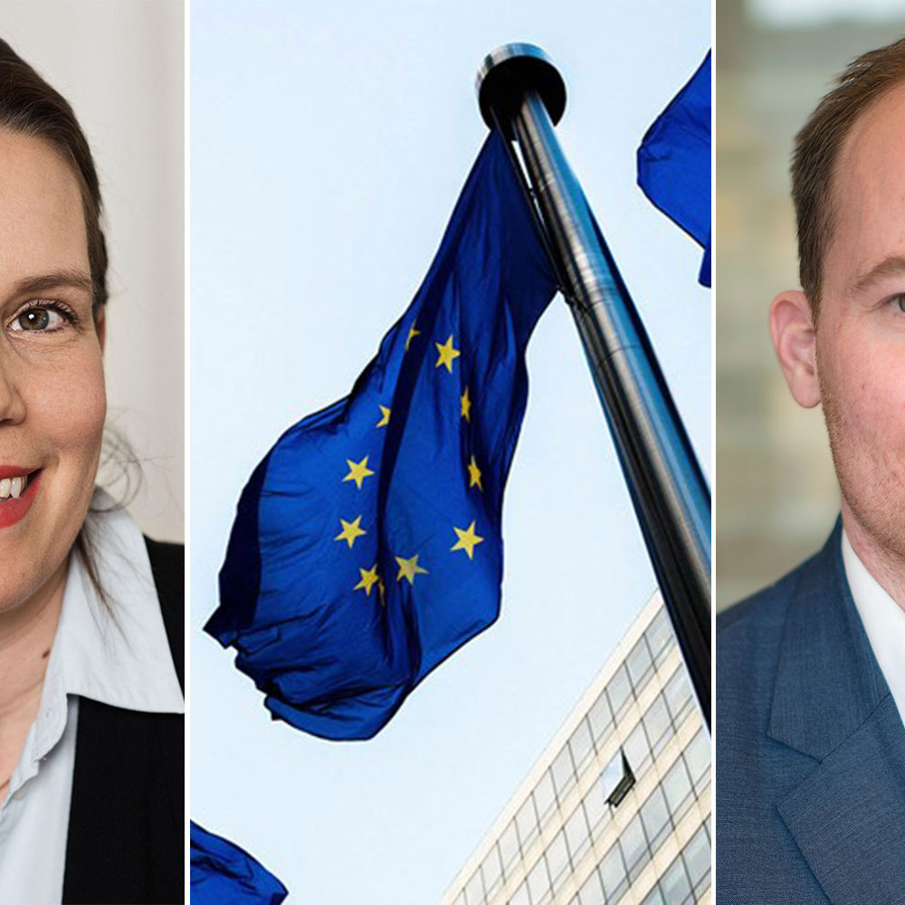 Maria Rosendahl , näringspolitisk chef, och Joel Jonsson, ansvarig för EU:s inre marknad och handelspolitik på Teknikföretagen.