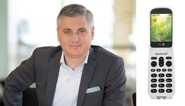 Robert Puskaric, vd för Doro, och produktbild från Doro.